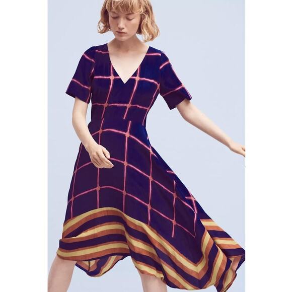 Anthropologie HD In Paris Striped Pane Midi Dress Blue Size 0P - Picture 4 of 12
